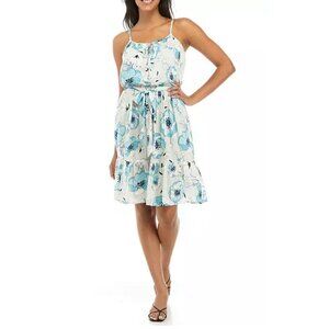 Calvin Klein Blue Sleeveless Floral Challis Flounce Hem Dress Sundress Pockets